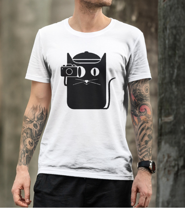 Cat Holding Camera With Beret T-Shirt
