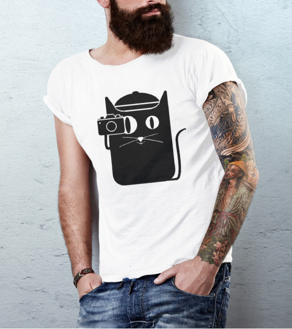 Cat Holding Camera With Beret T-Shirt