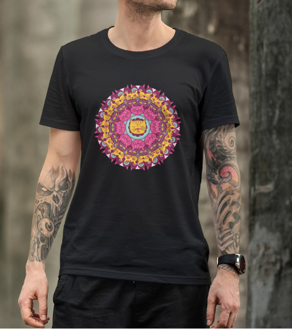 Mandala Cat Faces With Intricate Colorful T-Shirt