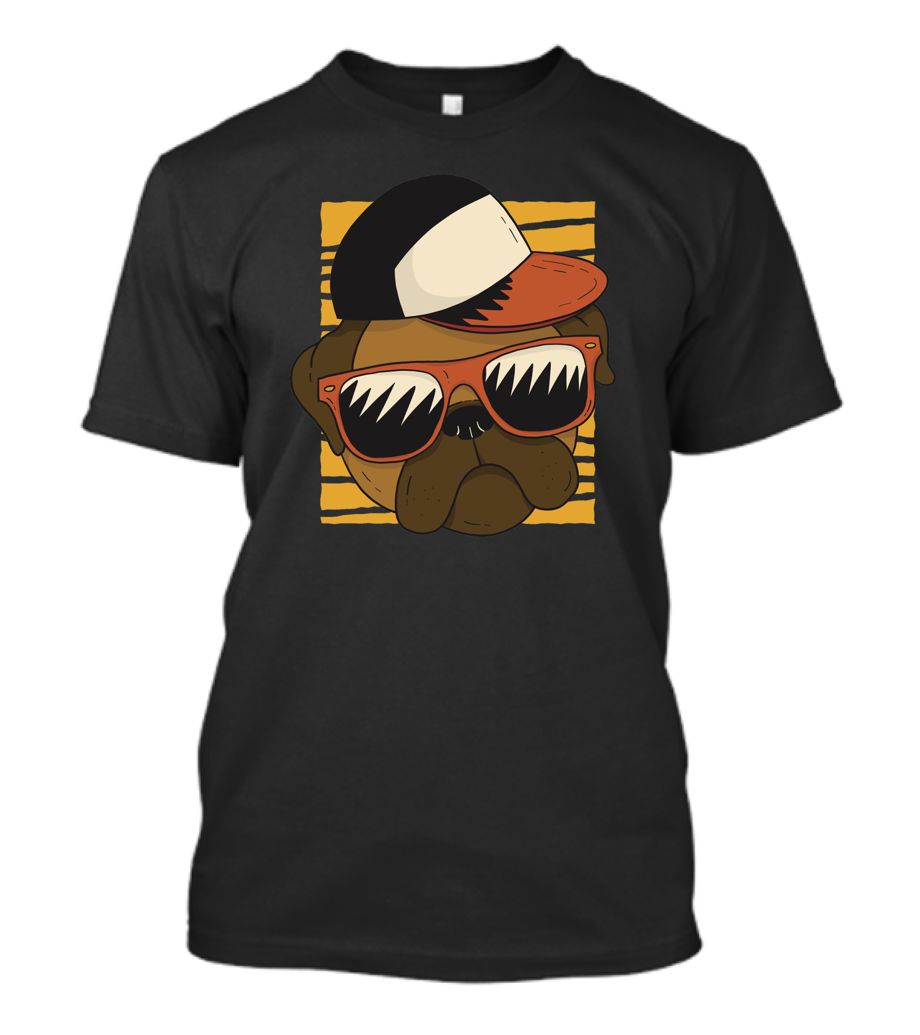 Pug Wearing Orange Sunglasses And Cap T-Shirt