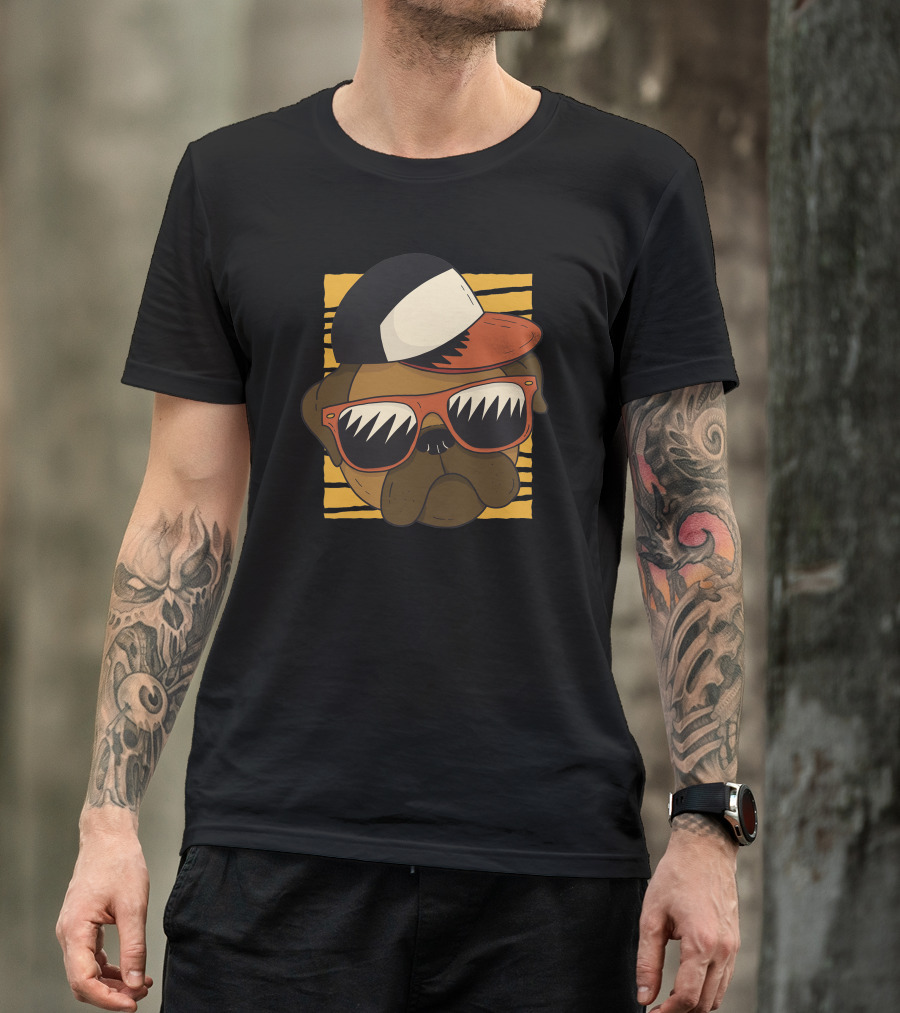 Pug Wearing Orange Sunglasses And Cap T-Shirt