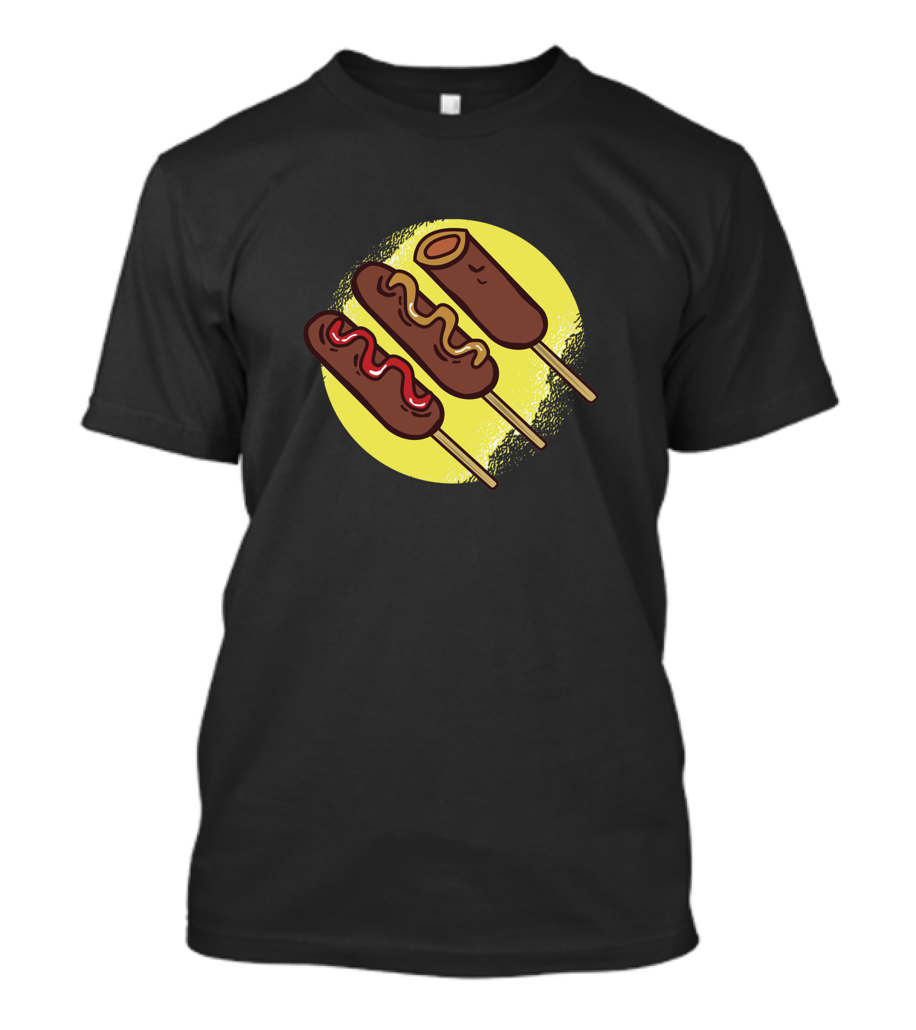 Corn Dogs Trio Delight With Yellow Circle Background T-Shirt