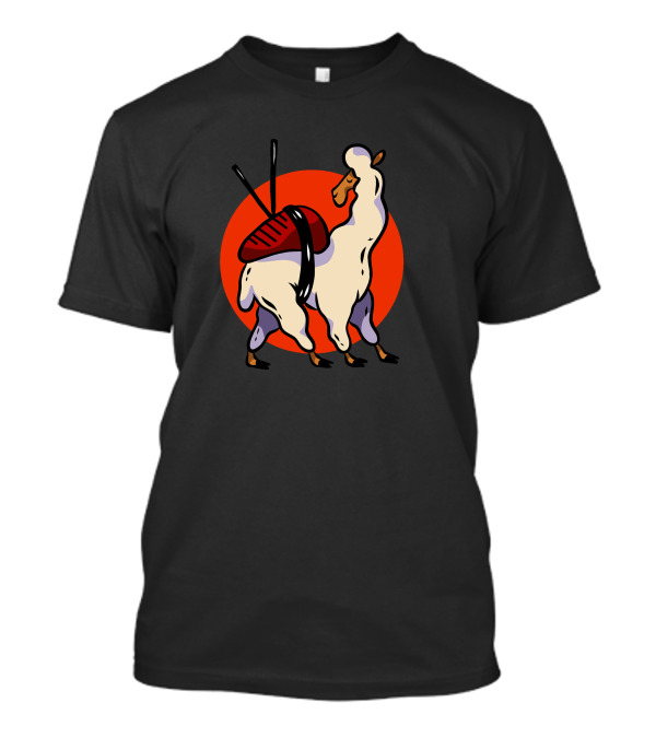 Cute Sushi Llama With Chopsticks On Red Circle Background T-Shirt