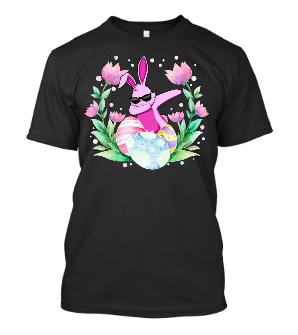Dabbing Pink Bunny With Easter Eggs And Flowers T-Shirt