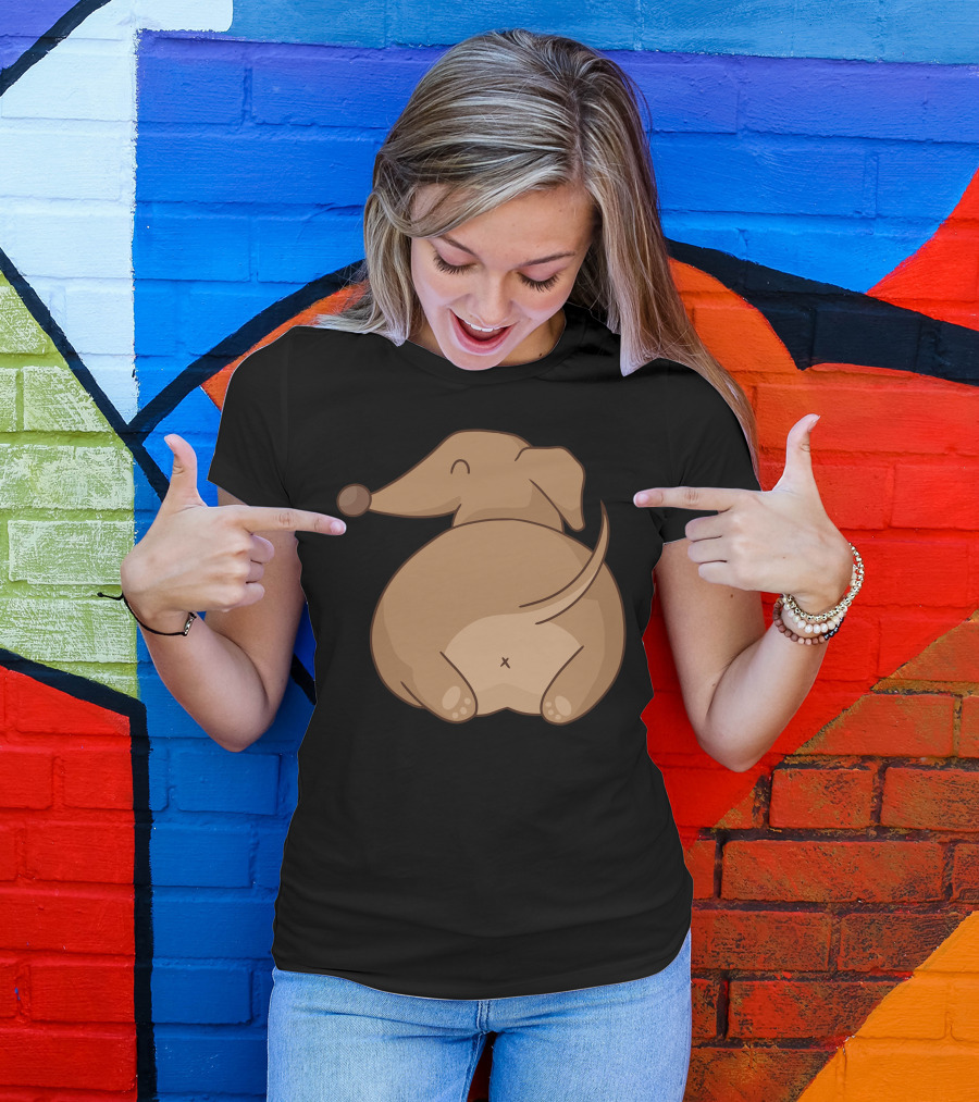 Dachshund Butt Cute Cartoony Doggy Backside With Wagging Tail T-Shirt