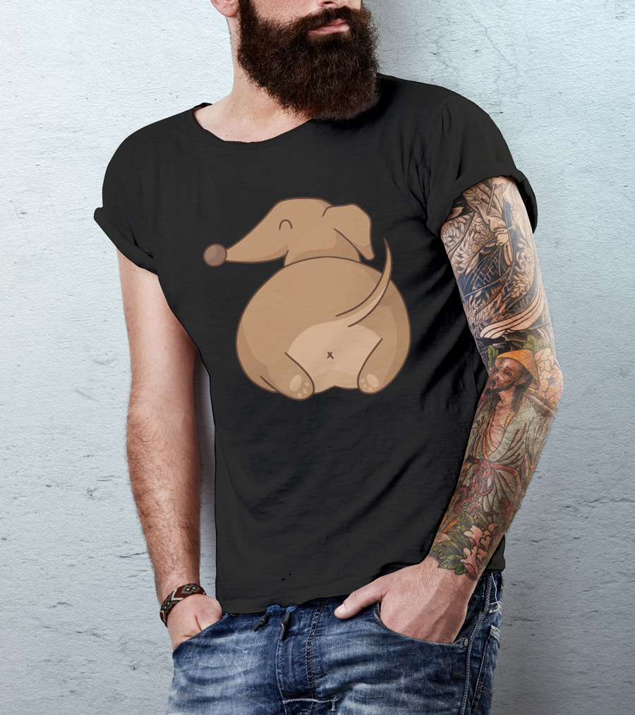 Dachshund Butt Cute Cartoony Doggy Backside With Wagging Tail T-Shirt