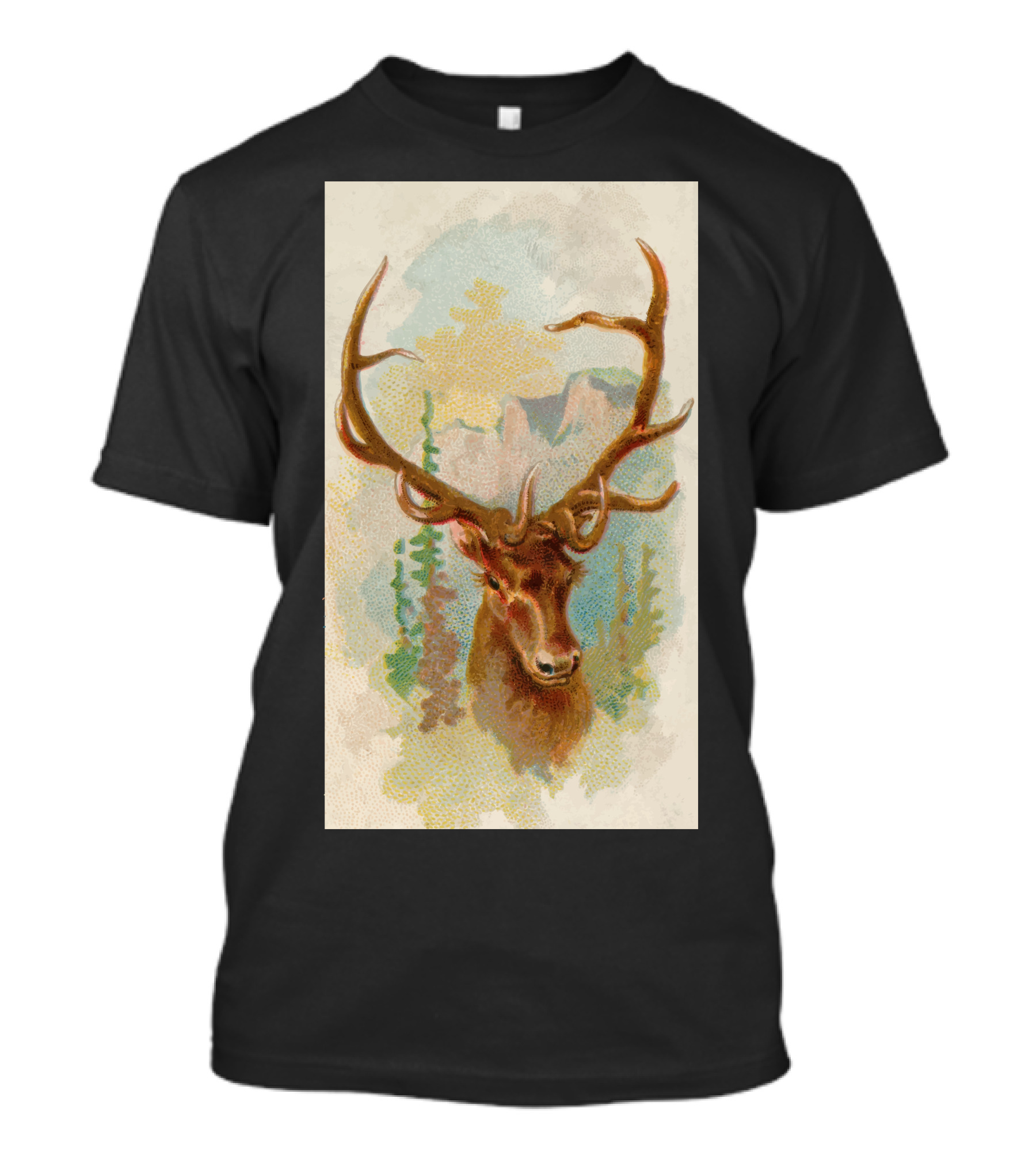 Deer Picture Nature Scene With Antlers And Mountain Background T-Shirt