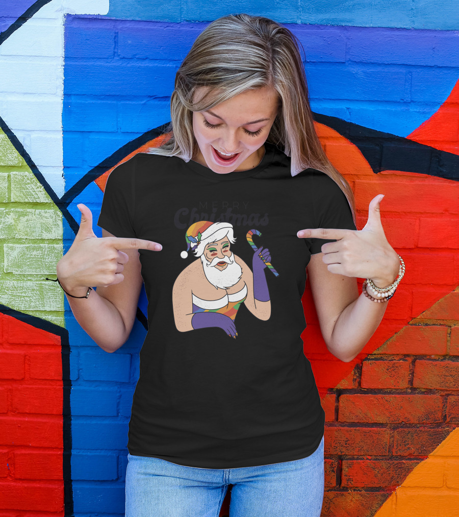 Merry Christmas Drag Queen Santa Rainbow Pride T-Shirt