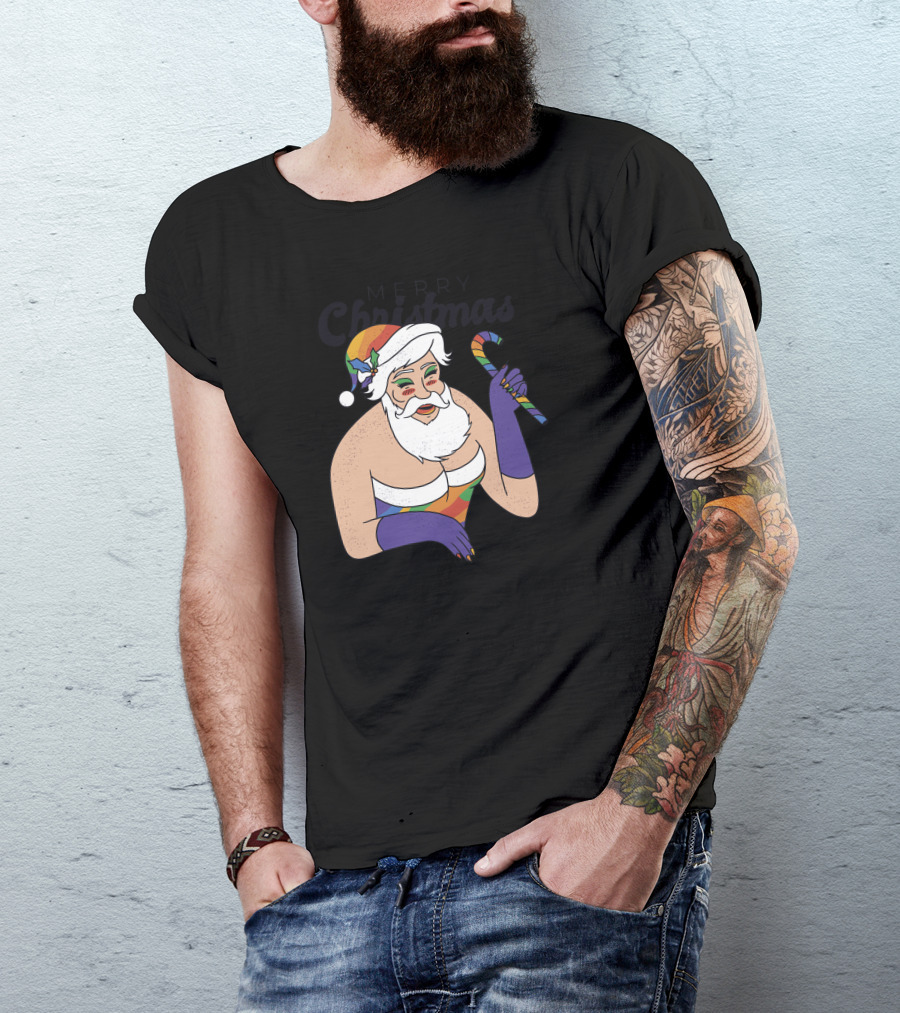 Merry Christmas Drag Queen Santa Rainbow Pride T-Shirt