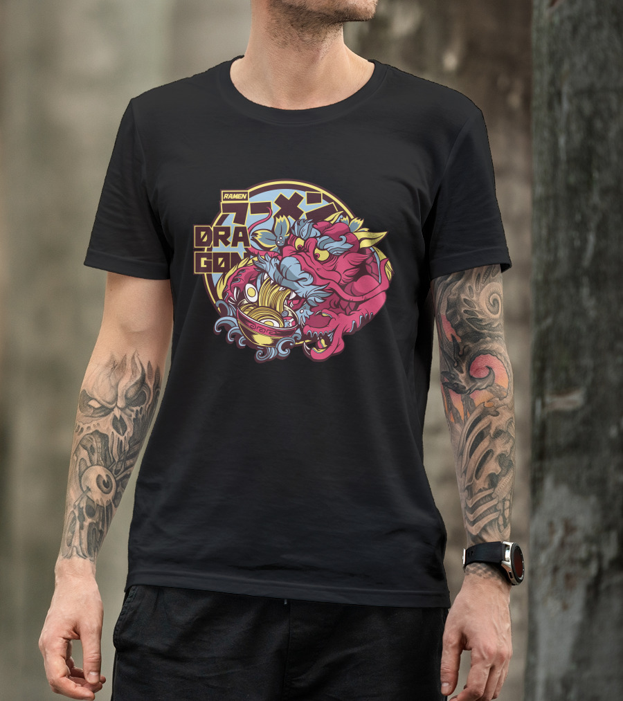 Ramen Dragon Bold Cartoon Bowl Fusion T-Shirt