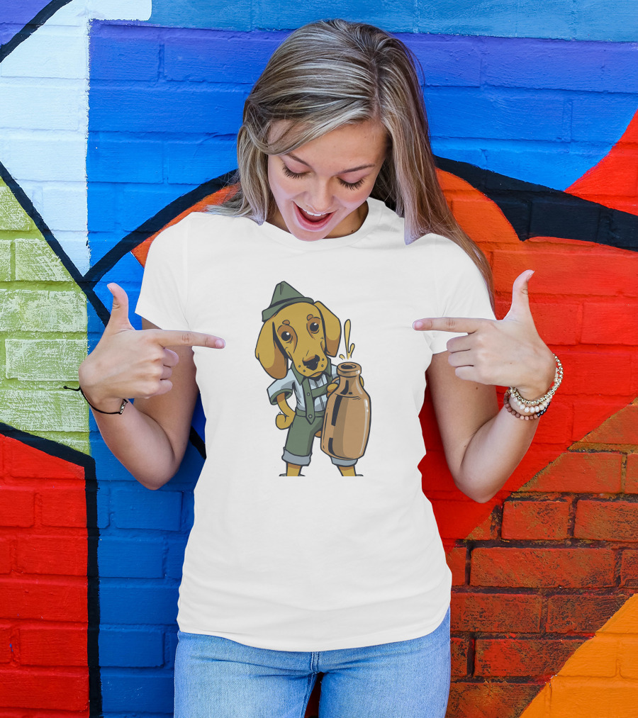 Dachshund In Bavarian Attire Holding Beer Stein T-Shirt