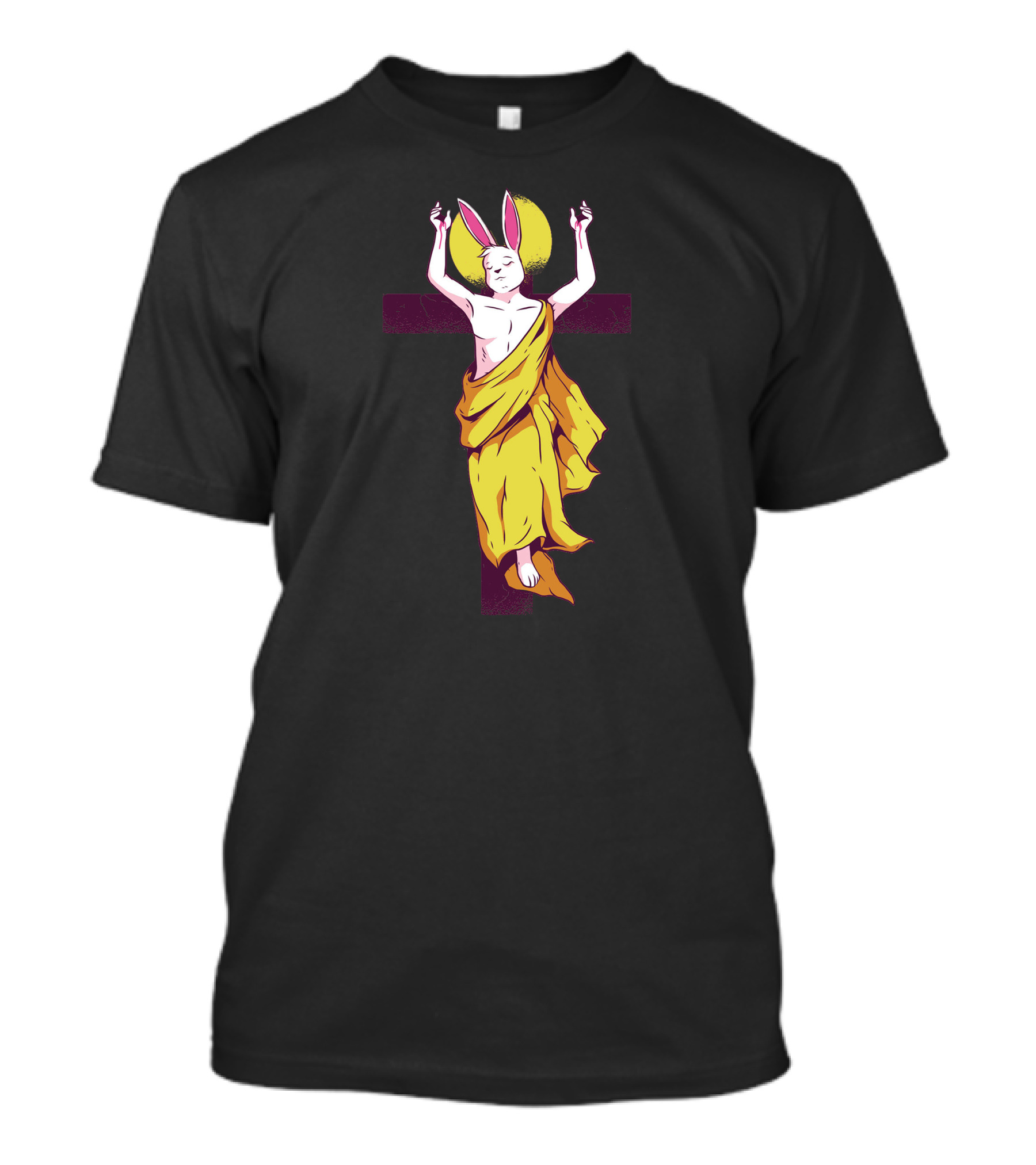 Easter Bunny Resurrection Cross With Yellow Halo And Robes T-Shirt