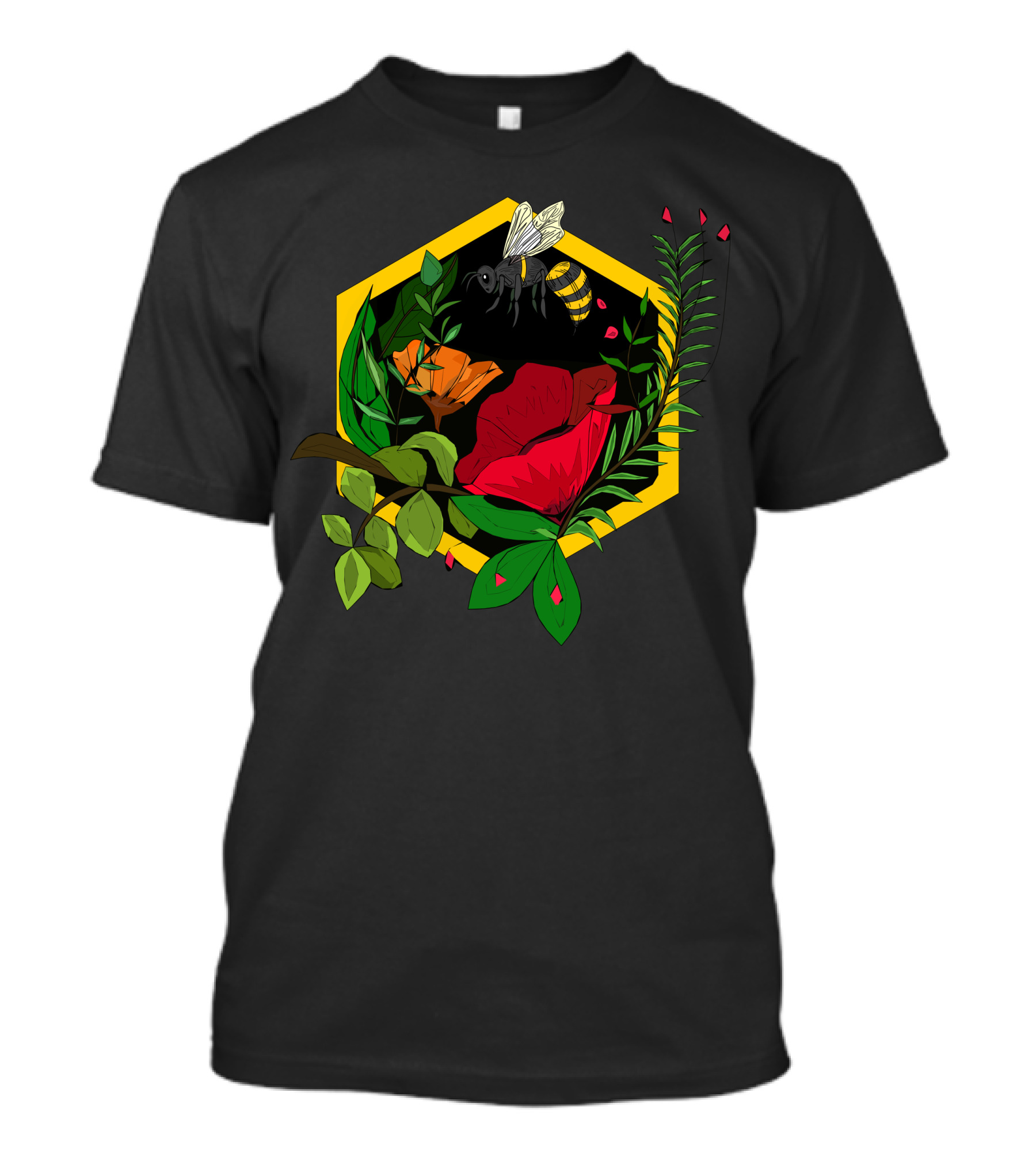 Flowers Honeycomb Bee And Leaves Harmony T-Shirt