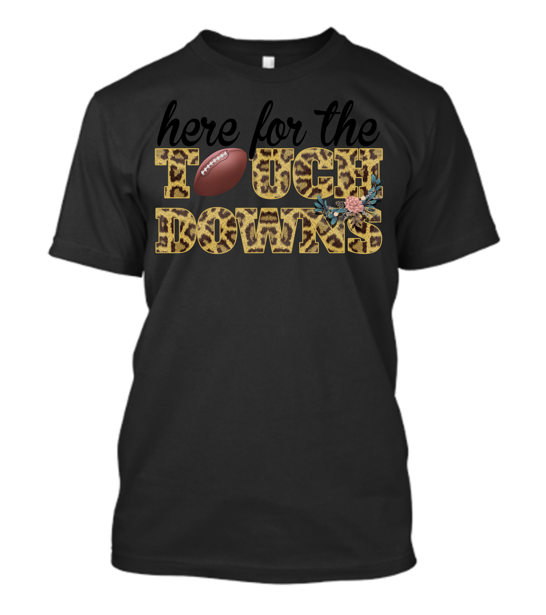Here For The Touchdowns Football Leopard Print Floral Accents T-Shirt
