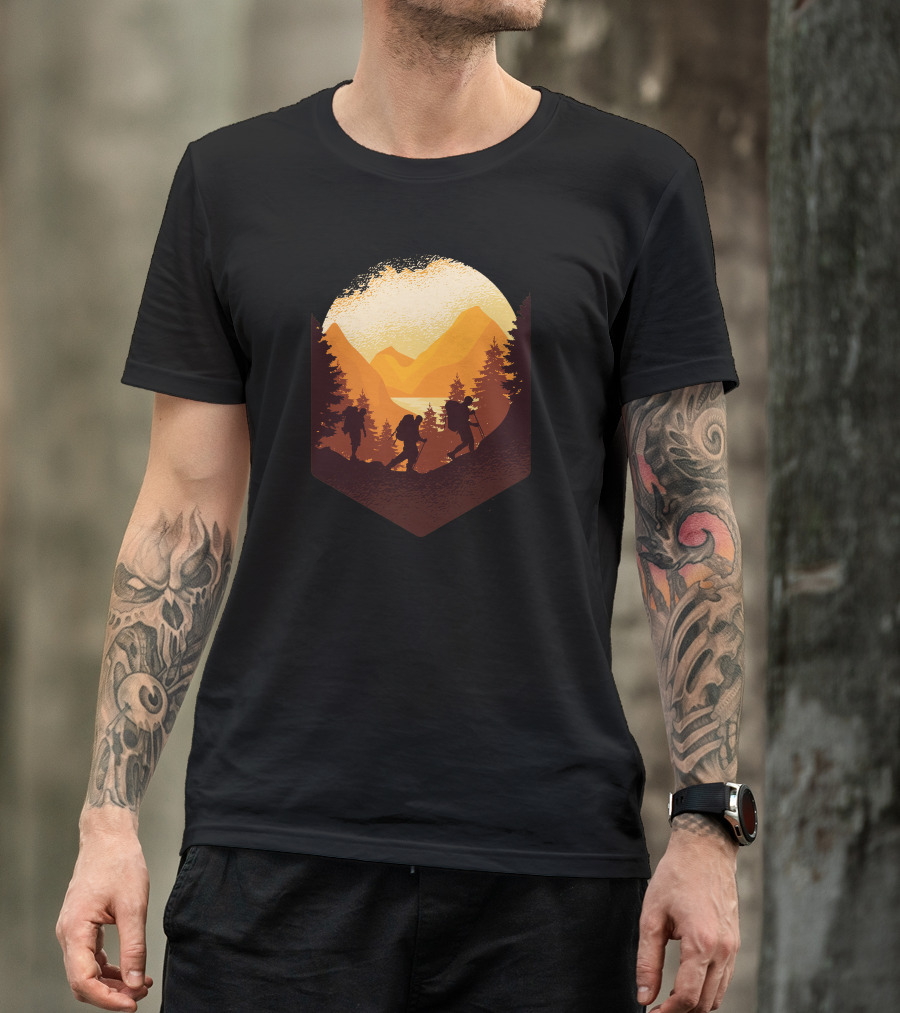 Hiking Outdoors Scenic Mountain Sunset Adventure T-Shirt