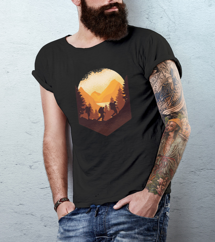 Hiking Outdoors Scenic Mountain Sunset Adventure T-Shirt