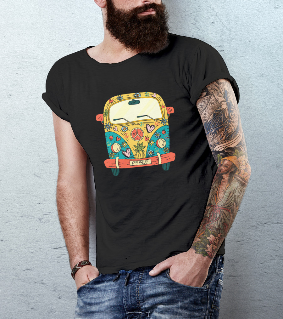 Peace Flower Power Hippie Van With Hearts And Symbols T-Shirt