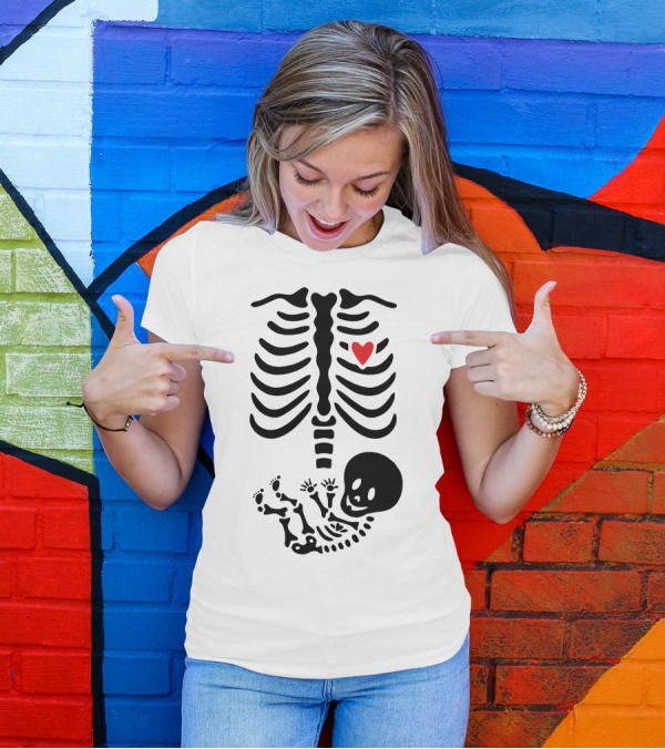 Huesitos Skeleton Ribcage Heart And Baby Skeleton T-Shirt
