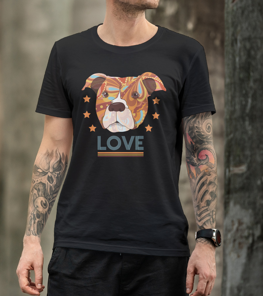 Love Bull Terrier Head Stars T-Shirt