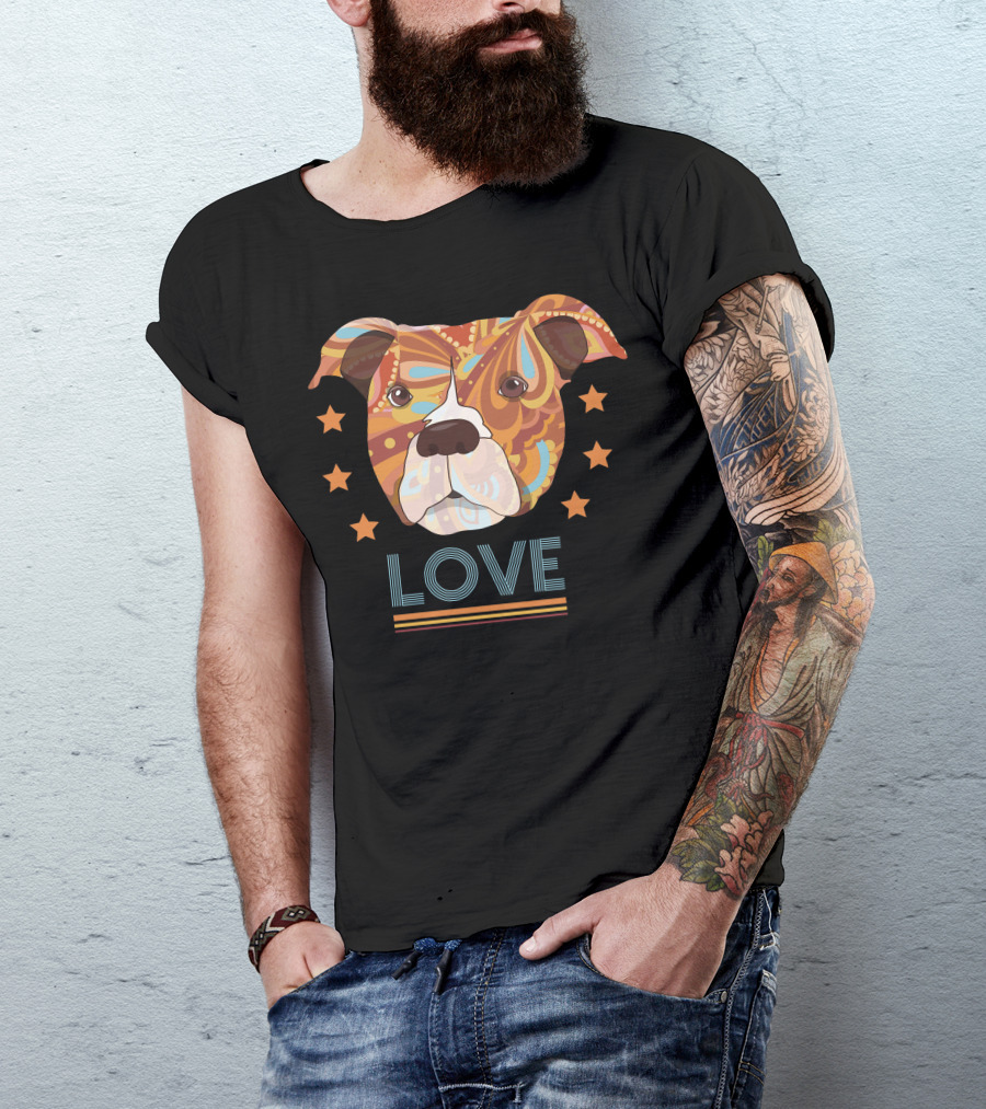 Love Bull Terrier Head Stars T-Shirt