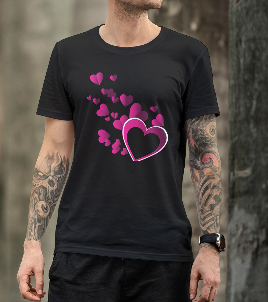 Love Hearts Cascade Pink Valentines T-Shirt
