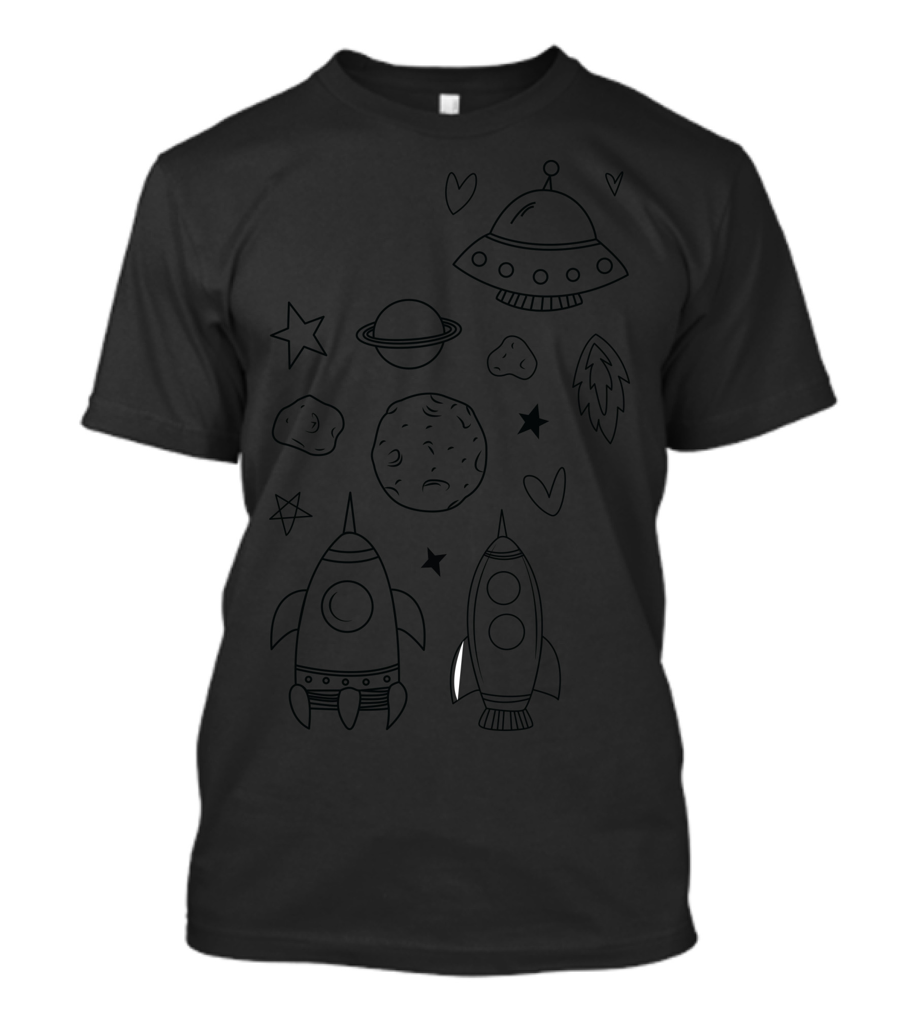 Moon And Blast UFO Rocket Planet Stars Hearts T-Shirt