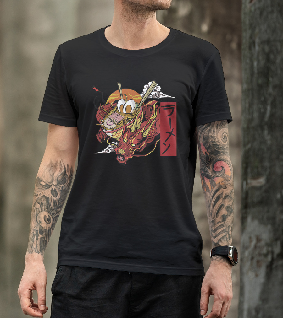 Ramen Dragon Bowl With Sun And Clouds T-Shirt