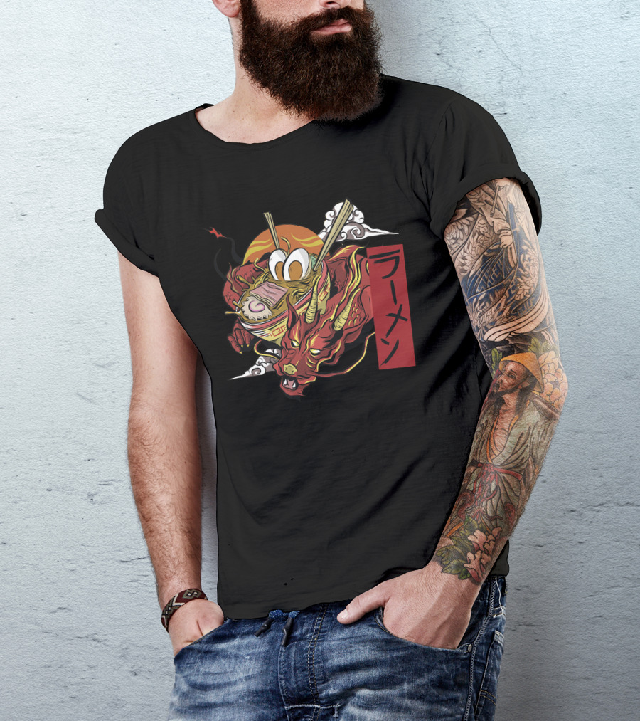 Ramen Dragon Bowl With Sun And Clouds T-Shirt