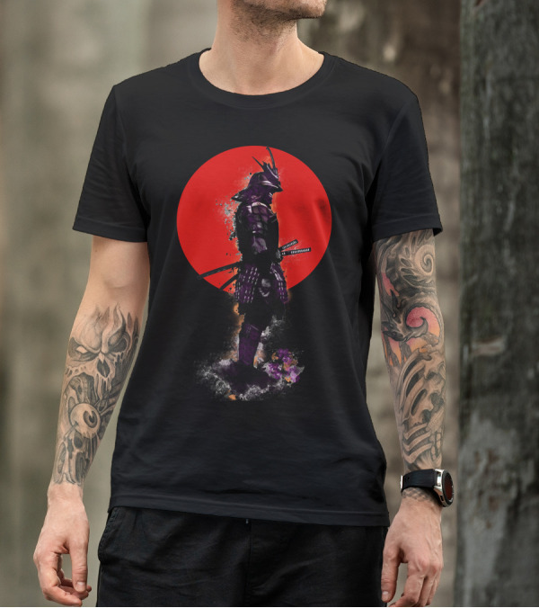 Samurai Warrior In Front Of Red Sun Circle T-Shirt
