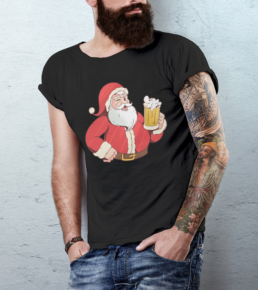 Santa Claus Holding Beer Mug Winking T-Shirt