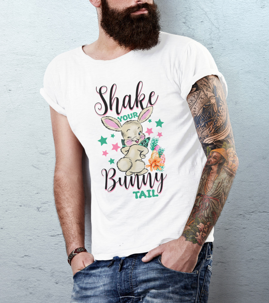 Shake Your Bunny Tail Winking Rabbit With Stars And Carrot T-Shirt