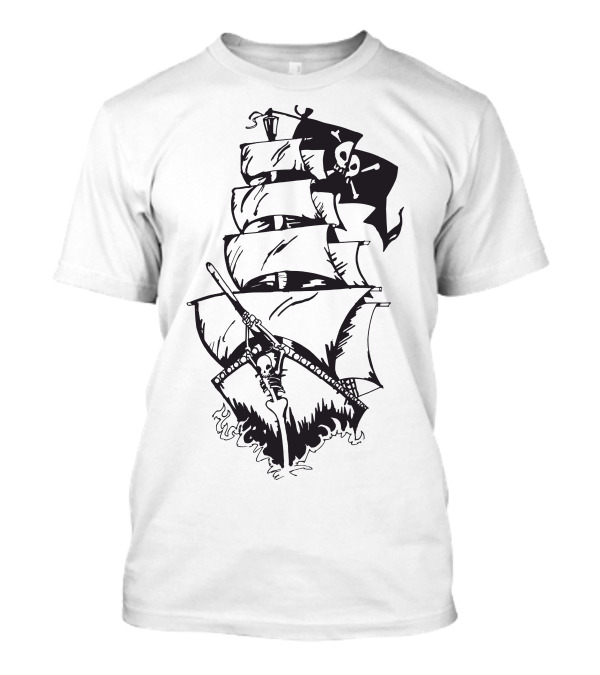 Pirate Ship With Skull And Crossbones Flag Sails T-Shirt