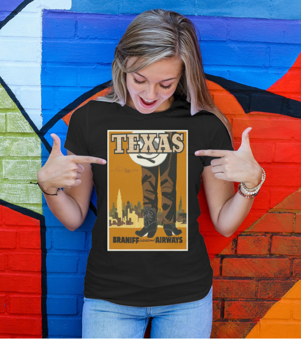 Texas Braniff International Airways Cowboy Skyline T-Shirt