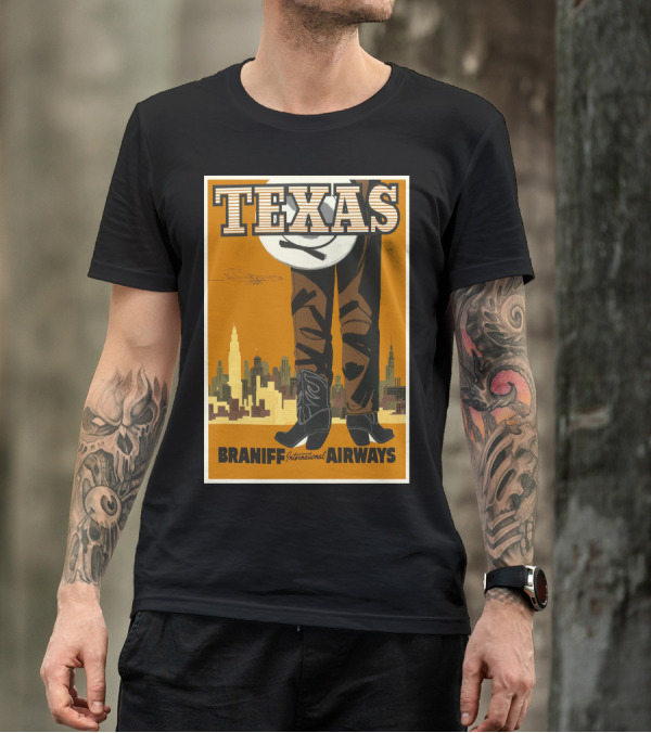 Texas Braniff International Airways Cowboy Skyline T-Shirt