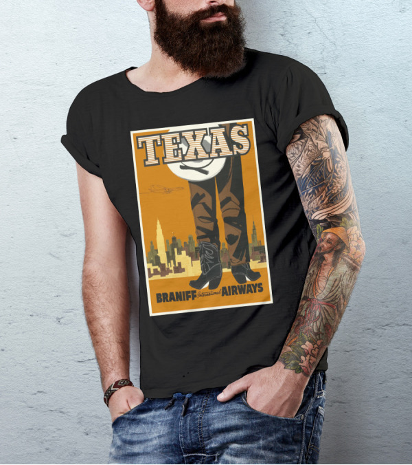 Texas Braniff International Airways Cowboy Skyline T-Shirt
