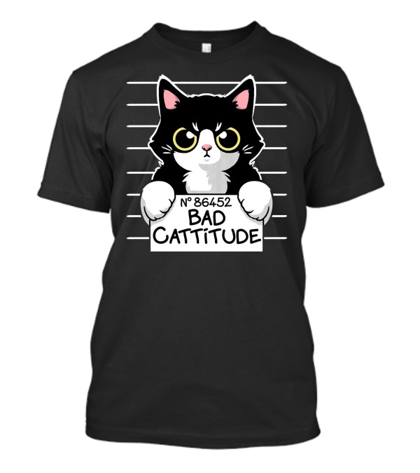 N° 86452 Bad Cattitude Mugshot Style Cat T-Shirt
