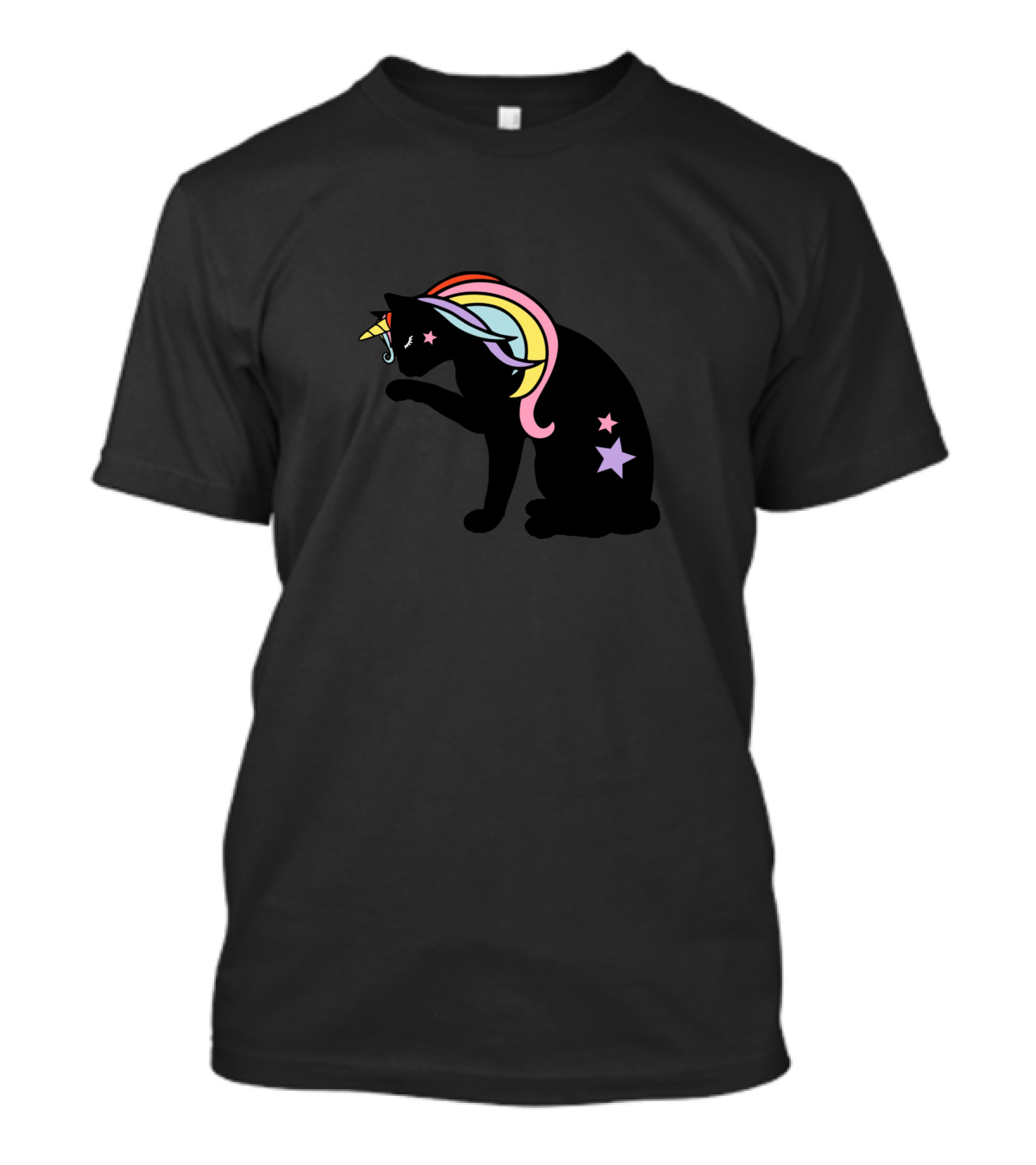 Black Kittycorn Unicorn Cat Rainbow Stars T-Shirt