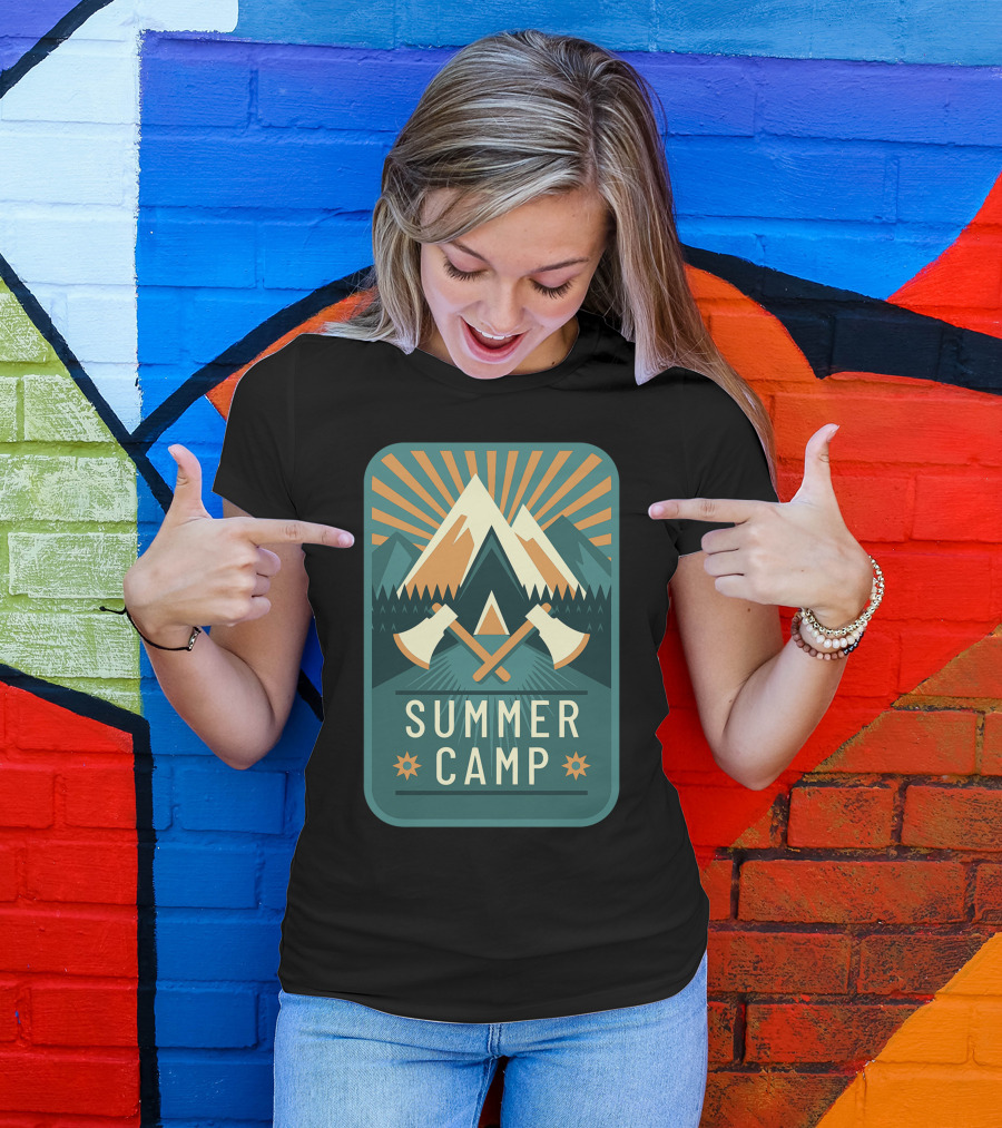 Summer Camp Mountains Adventure Axes Sunburst T-Shirt