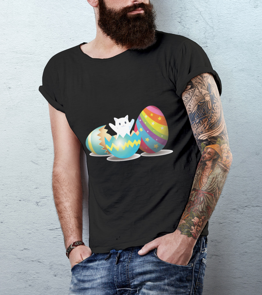 Cat Popping From Colorful Easter Eggs With Stars T-Shirt