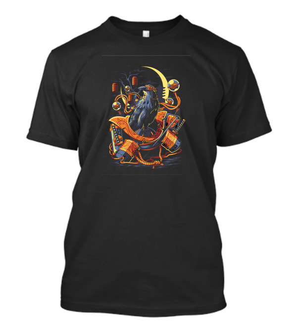 Crow Samurai Night With Lanterns And Katana T-Shirt