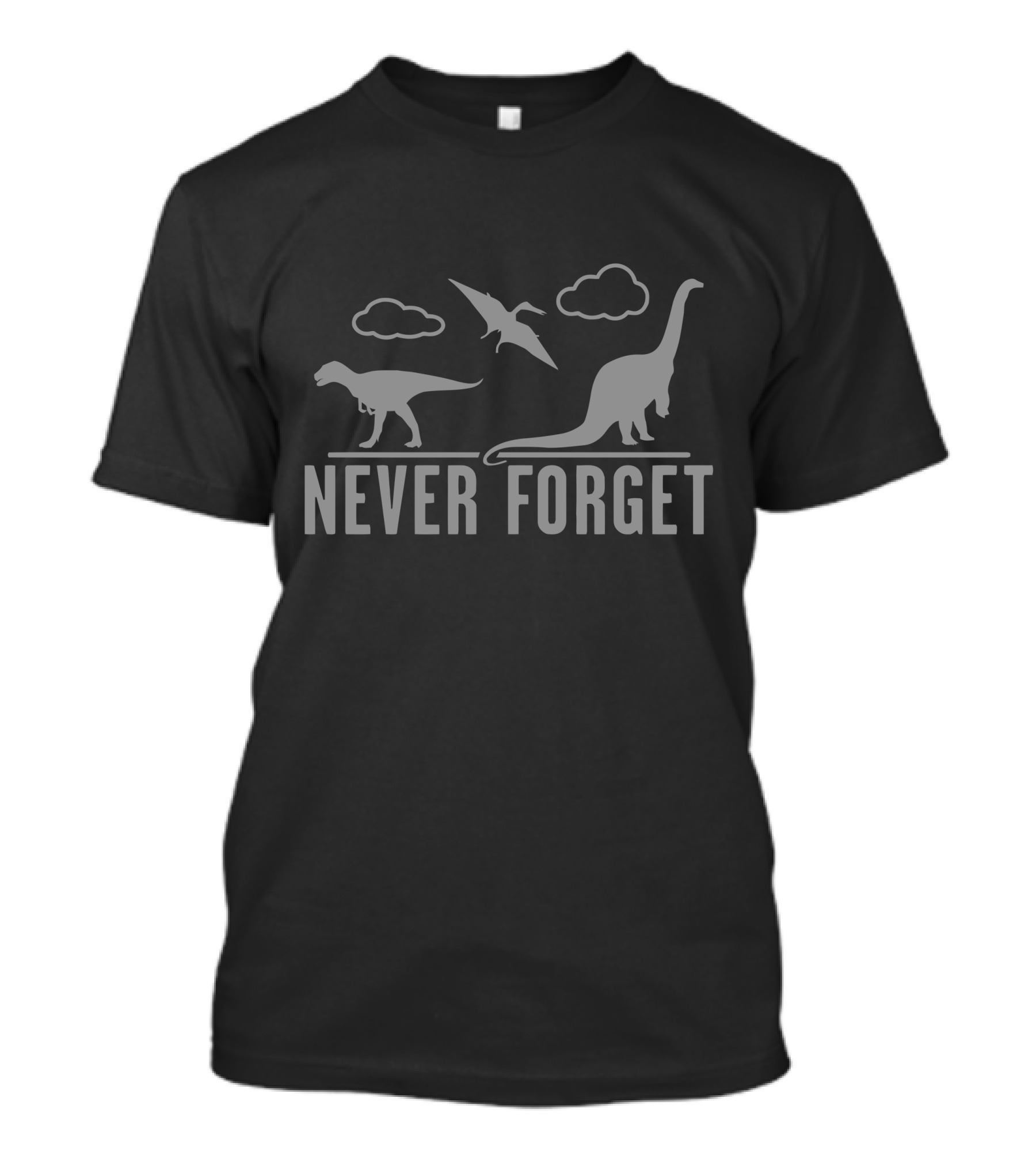 NEVER FORGET Dinosaur Silhouettes With Pterodactyl And Clouds T-Shirt