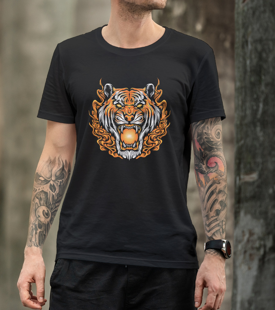 Fight For Roar Fierce Tiger Flame T-Shirt