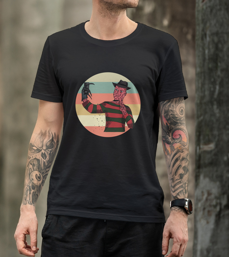 Freddy Krueger Selfie Retro Stripes T-Shirt