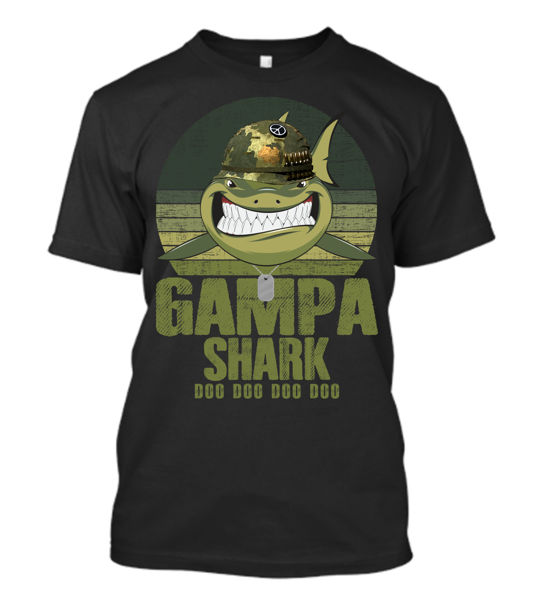 Gampa Shark Doo Doo Doo Camouflage Helmet Veteran Dog Tags T-Shirt
