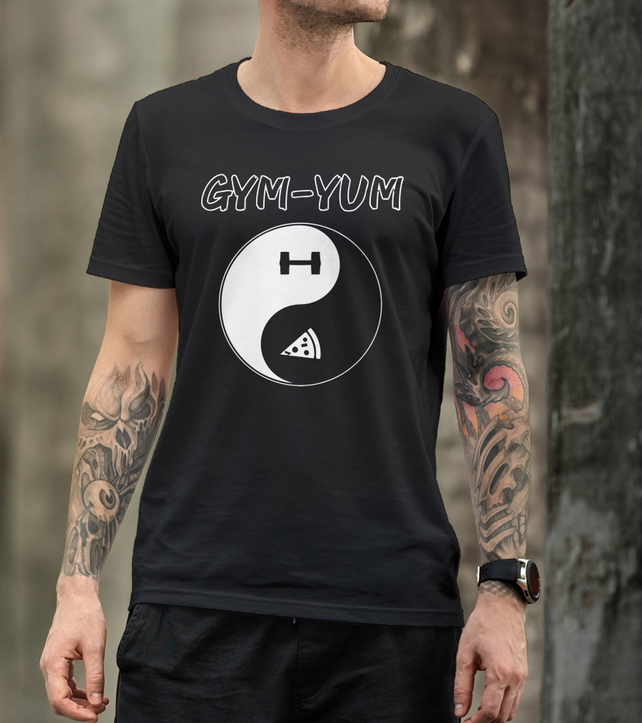 Yin Yang Gym Yum Pizza Dumbbell Balance T-Shirt
