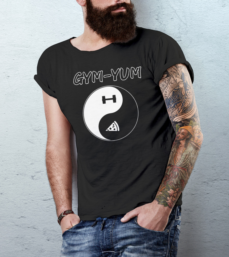 Yin Yang Gym Yum Pizza Dumbbell Balance T-Shirt