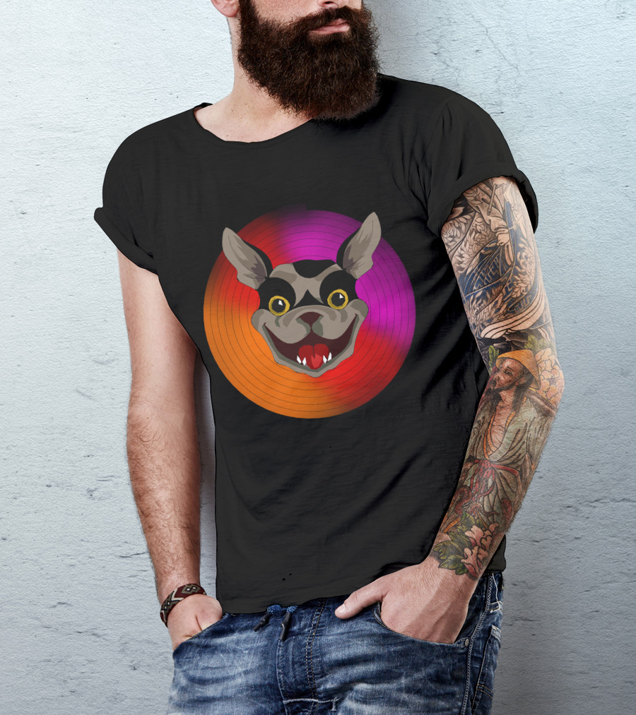 Happy Dog Vibrant Colorful Circle Background T-Shirt