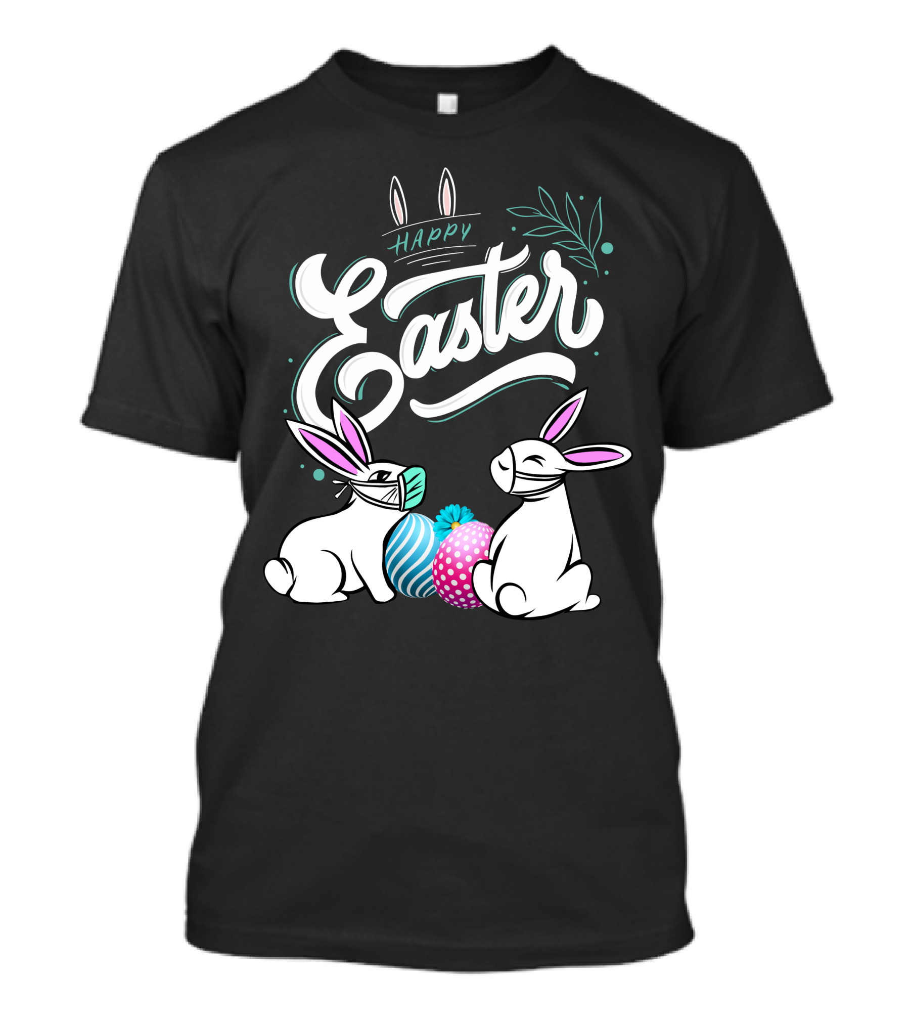 Happy Easter Rabbit Bunnies With Masks And Colorful Eggs T-Shirt