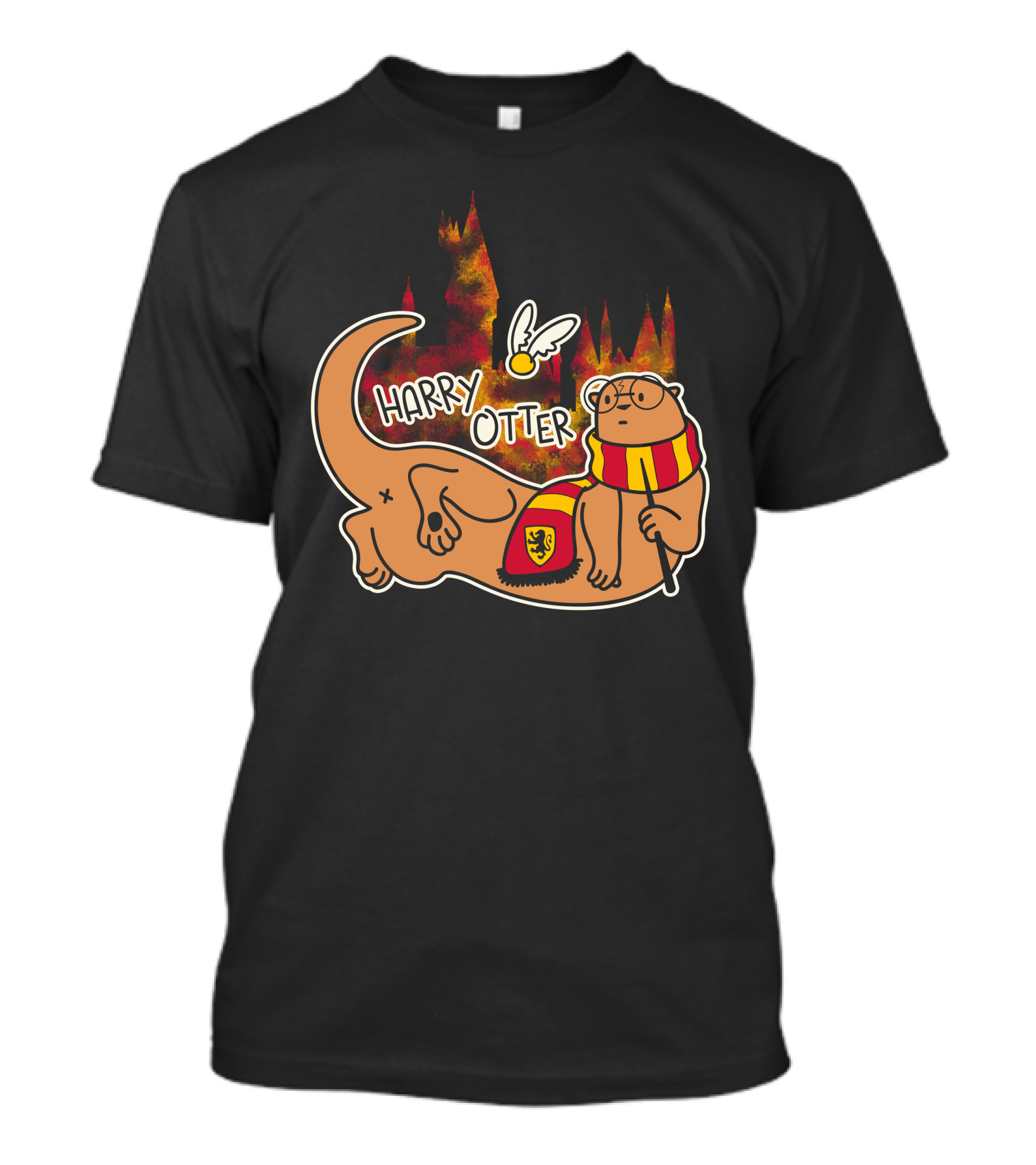 Harry Otter Cute Wizard Otter With Hogwarts Gryffindor Scarf And Golden Snitch T-Shirt