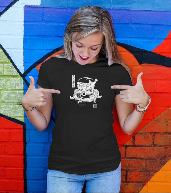 Inkedtopus: Japanese Inspired Tattoo Octopus With Camera And Bzzzt Text T-Shirt